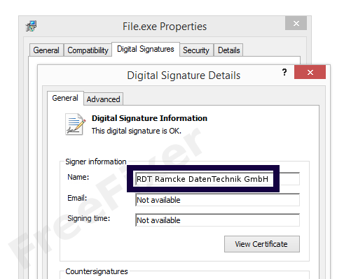 Screenshot of the RDT Ramcke DatenTechnik GmbH certificate